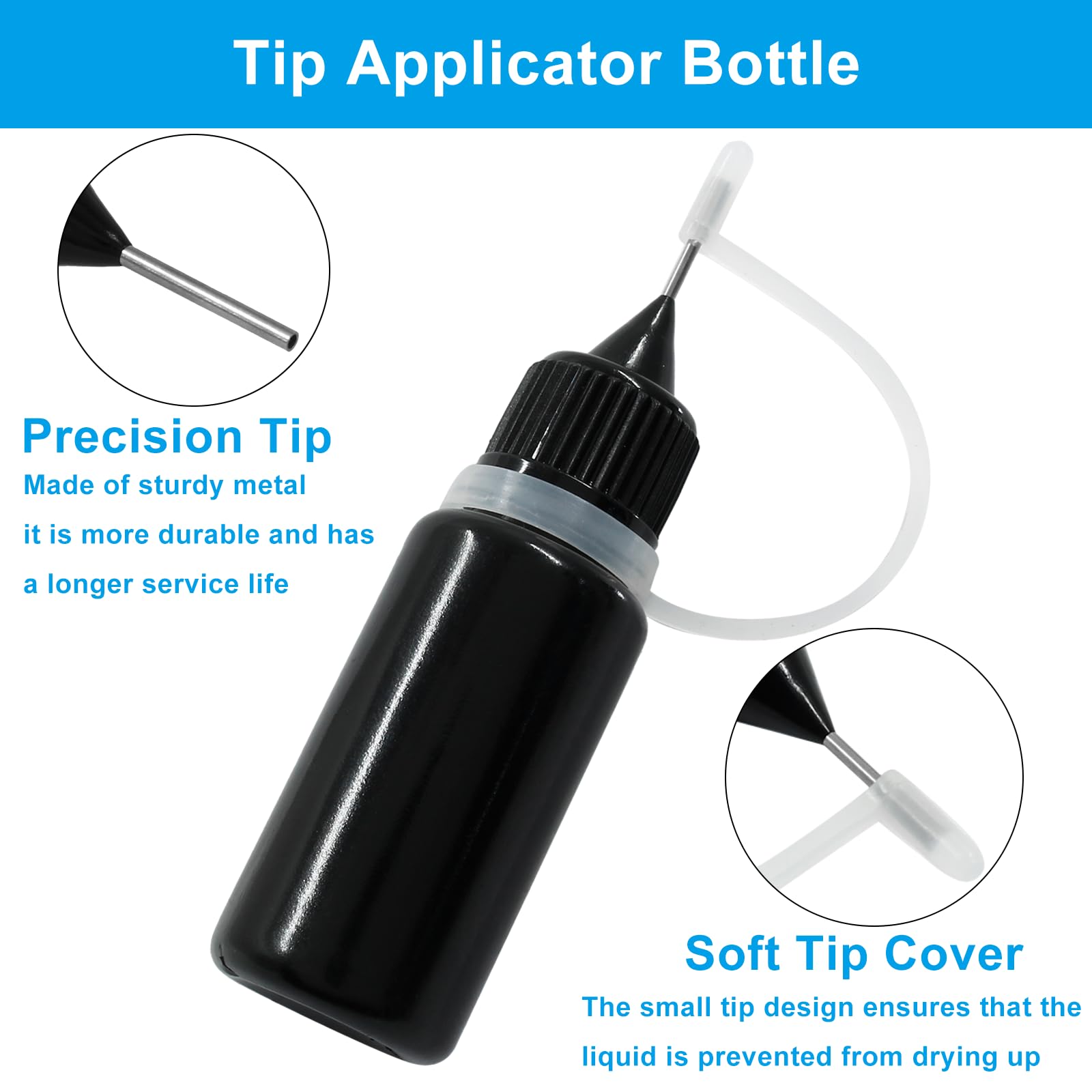 Piutouyar 10ml Black Precision Tip Applicator Bottles, 10 Pcs Fine Tip Metal Needle Squeeze Bottles for DIY Crafts Acrylic Painting