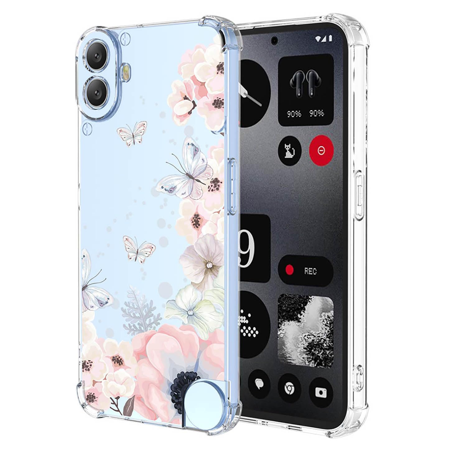 ILING Case for CMF Phone 1, Ultra Thin Elegant Flower and Cute Cartoon Pattern Design Transparent Shockproof Soft Silicone TPU Bumper Women Girls Cover (Pink flowers)