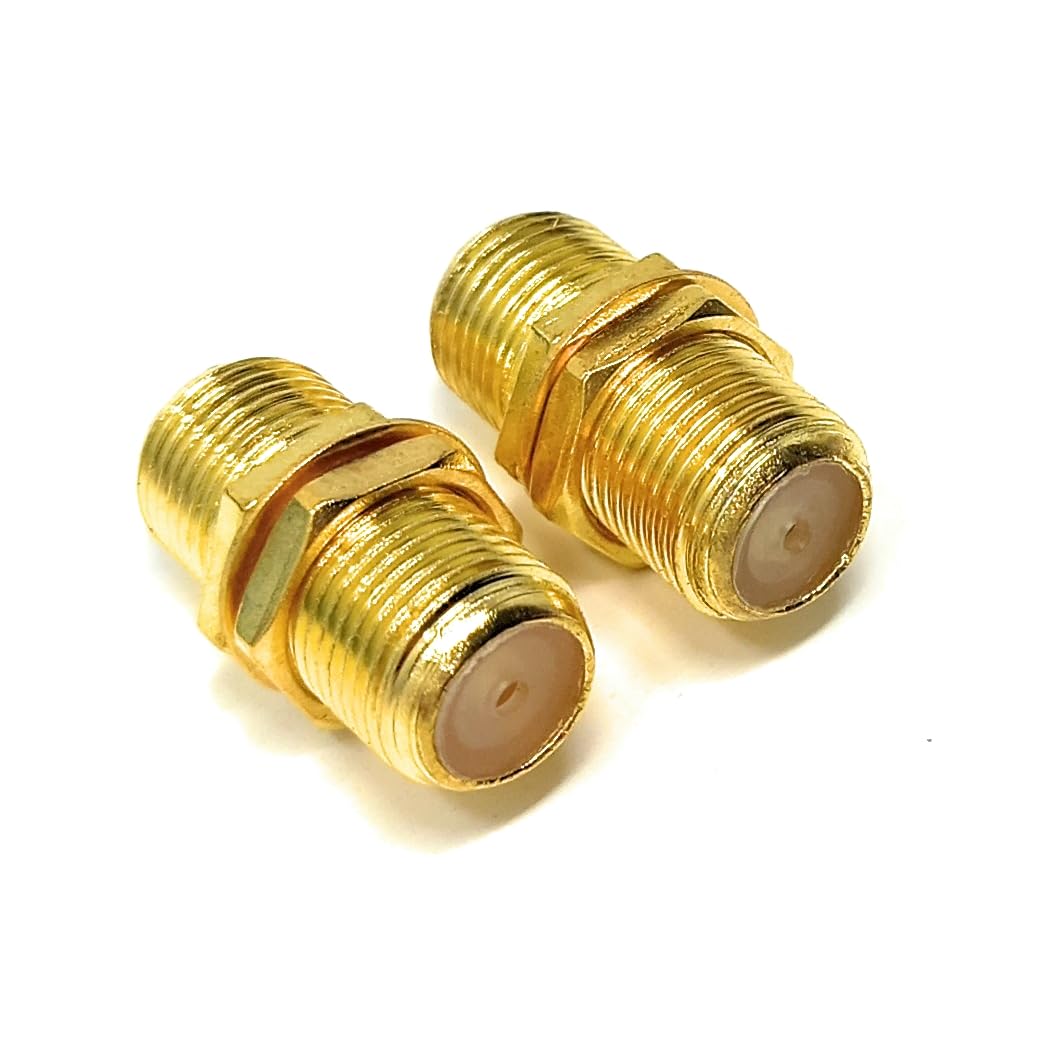 DRUT 2pcs F-Type to F-Type Coupler Adapter Female to Female RG6 Coaxial TV Cable Extension Barrel Connectors (Gold)