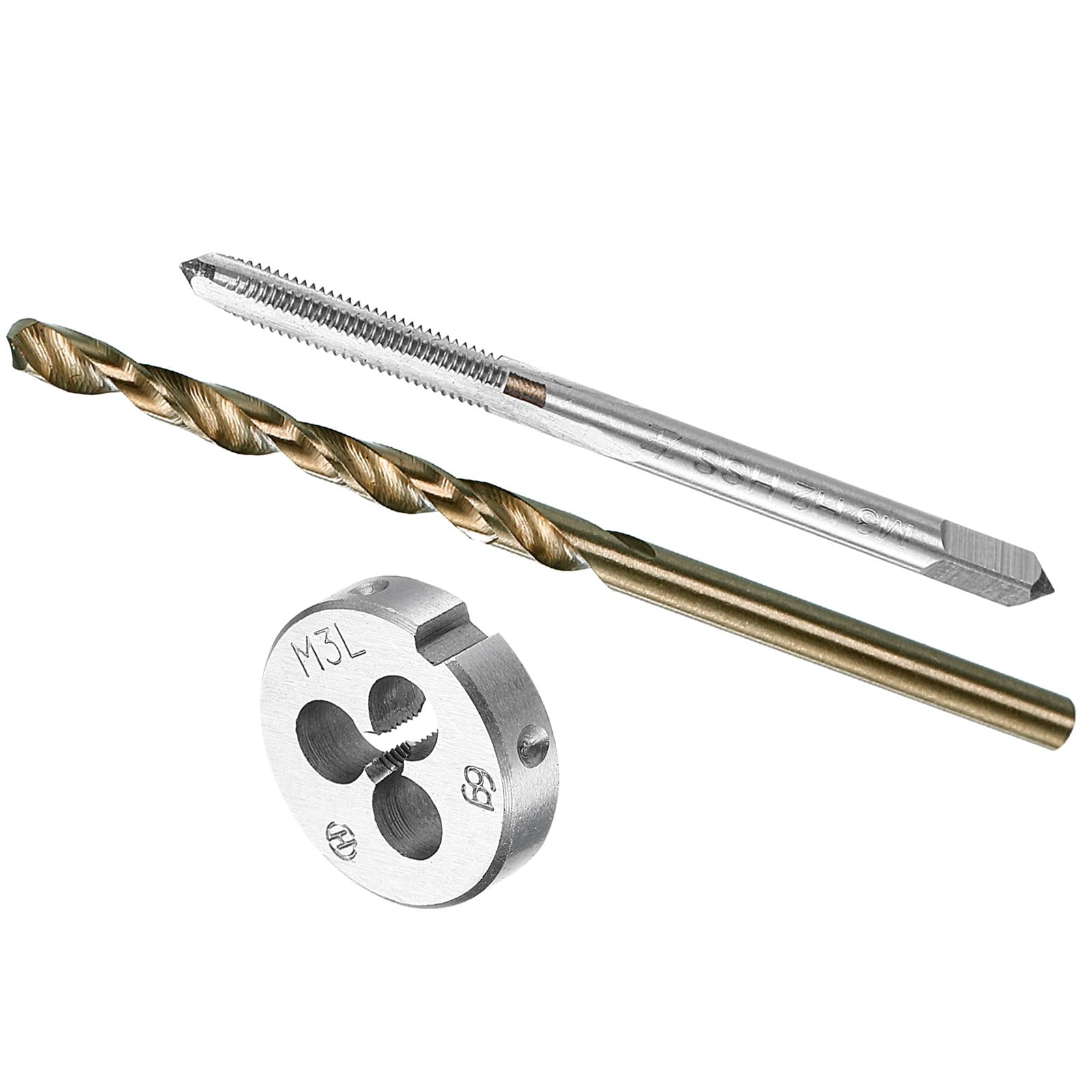 CoCud Metric Tap and Die and Drill Bit Set, M3 x 0.5 Tap & Die Thread 2.5mm Drill Diameter, Left Hand Machine Screw Tap Tool Kit - (Applications: for Threading Tapping Repair)
