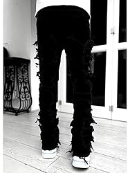Kodaruber Mens Stacked Jeans Slim Fit Ripped Skinny