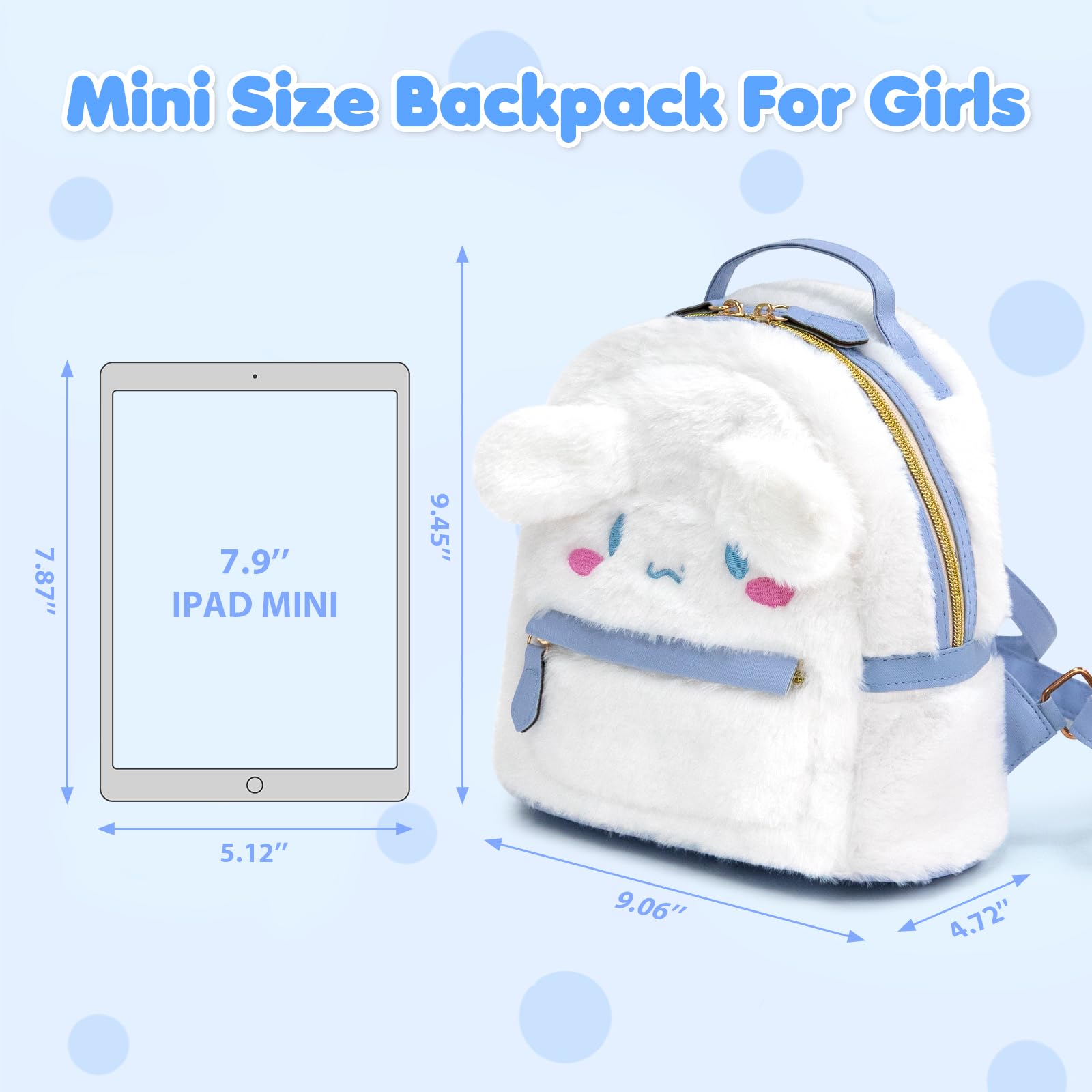 KIEAL Blue Kids Backpack, Kawaii Stuff Plush Backpack, Adorable Bag Handbag for Girls Kids Fans Birthday Present School Supplies