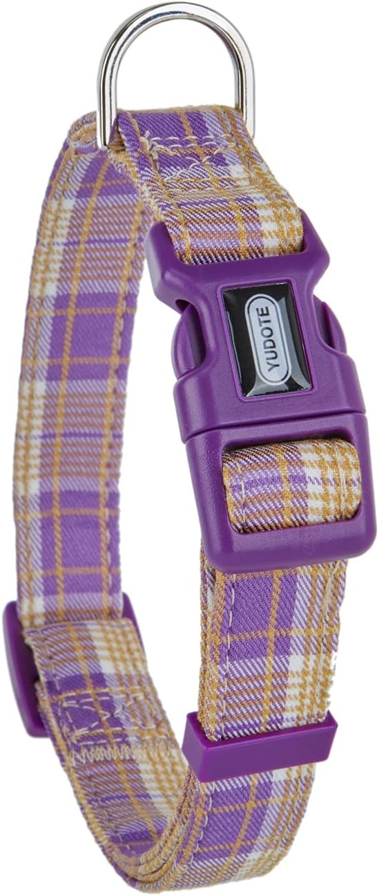 YUDOTE Soft Dog Collar British Plaid Medium 34-50cm Purple