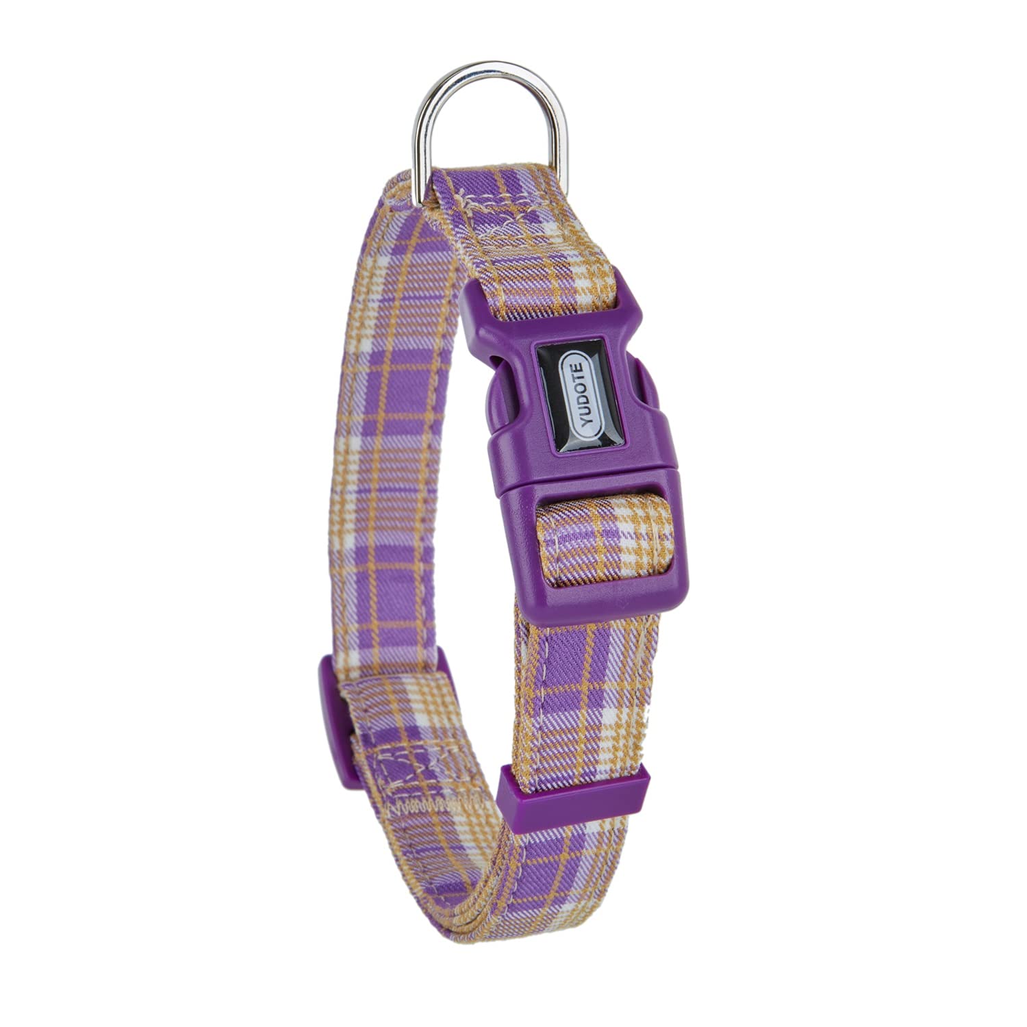 YUDOTE Soft Dog Collar Cloth Wrapped British Style Plaid Collars Non-irritant for Medium Dogs with Sensitive Skin,Purple