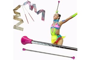 Oiloda 2 Pcs Batons for Twirling and 2 Pcs Dance Ribbons, 21” Twirling Baton Rhythmic Gymnastics Conducting Marching Batons f