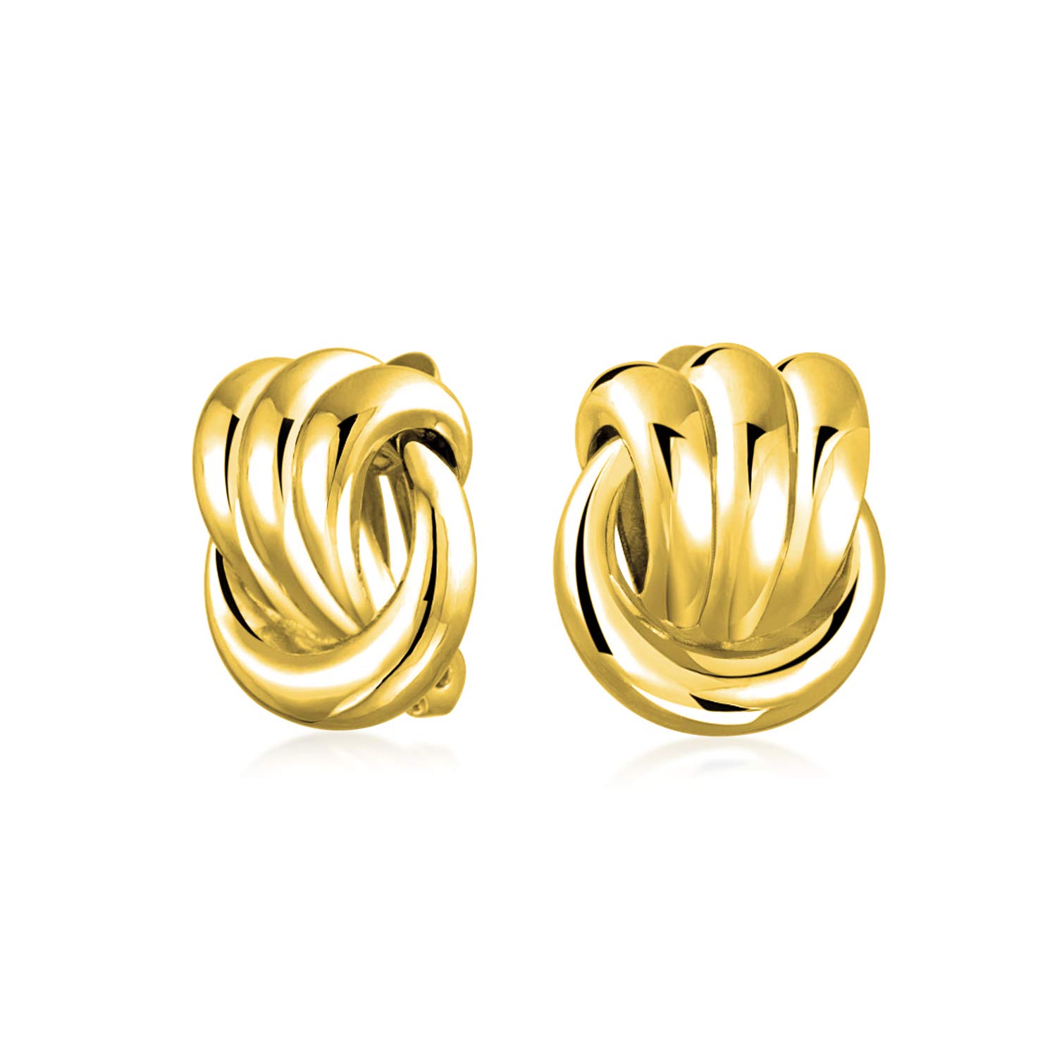 Fashion Rope Cable Knocker Love Knot Work Clip On Earrings For Women Non Pierced Ears Polished Gold Tone Plated Brass