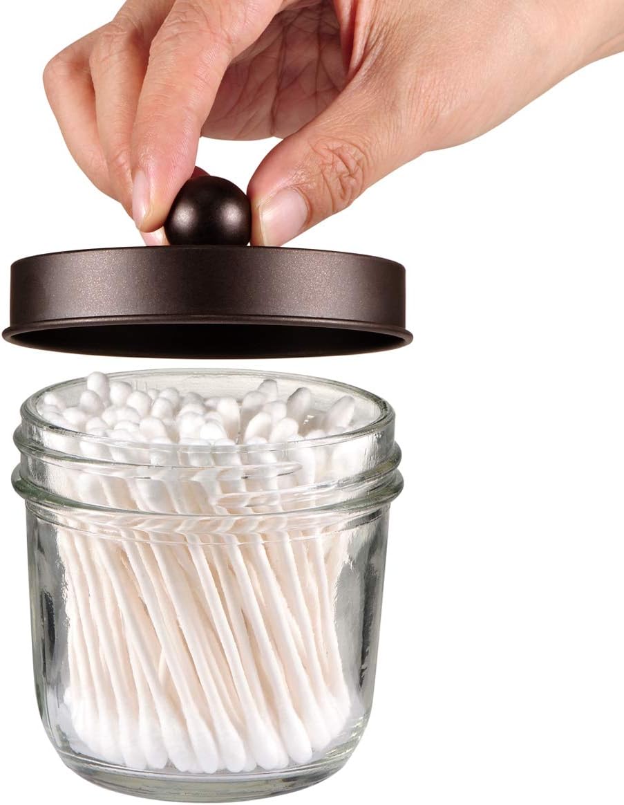 Mason Jar Bathroom Accessories Set(4 Pack) -Bronze-Lotion Soap Dispenser&Qtip Holder Set&Toothbrush Holder-Rustic Farmhouse Decor Apothecary Jar Bathroom Countertop,Vanity Organize (Bronze): Home & Kitchen