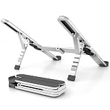 ZenRich Foldable Laptop Stand – Ergonomic Aluminum Riser with 6 Adjustable Heights Compatible with MacBook Dell Asus HP Lenovo Samsung Razer MSI (Up to 15.6'') Silver/Black