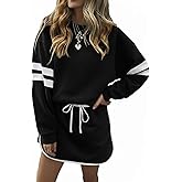 Opemiby Womens 2 Piece Sets Casual Stripes Drop Shoulder Long Sleeve Tops and Matching Drawstring Skort Lounge Outfits