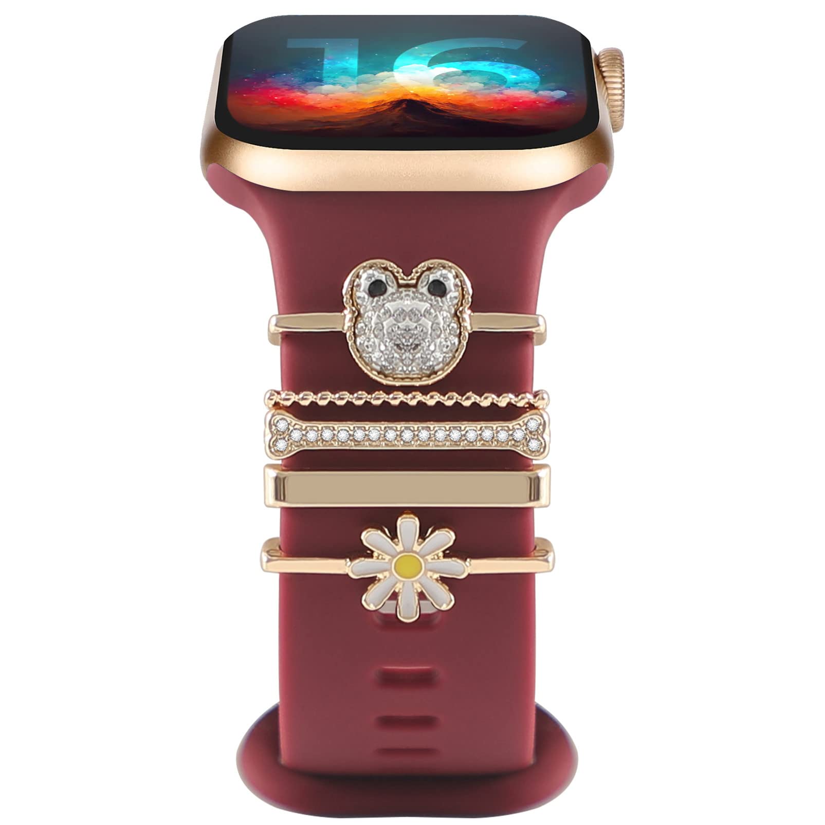 Charms for Apple Watch Straps 44mm 40mm 41mm 38mm 45mm 42mm,Shiny Decorative Ring Loops for iWatch series 8 7 6 5 4 3 Galaxy watch 5 Galaxy watch 4 Women watch Accessories