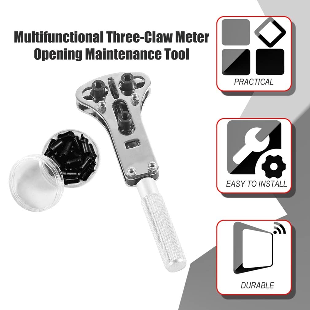 Watch Repair Tool Kit, 3 Point Wrench Screw Case Remover Tool, Adjustable Watch Back Case Opener, Battery Replacement and Movement Holder, Heavy Duty Stainless Steel