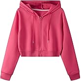 SweatyRocks Women's Long Sleeve Drawstring Full Zip Hooded Jacket Crop Sweatshirt
