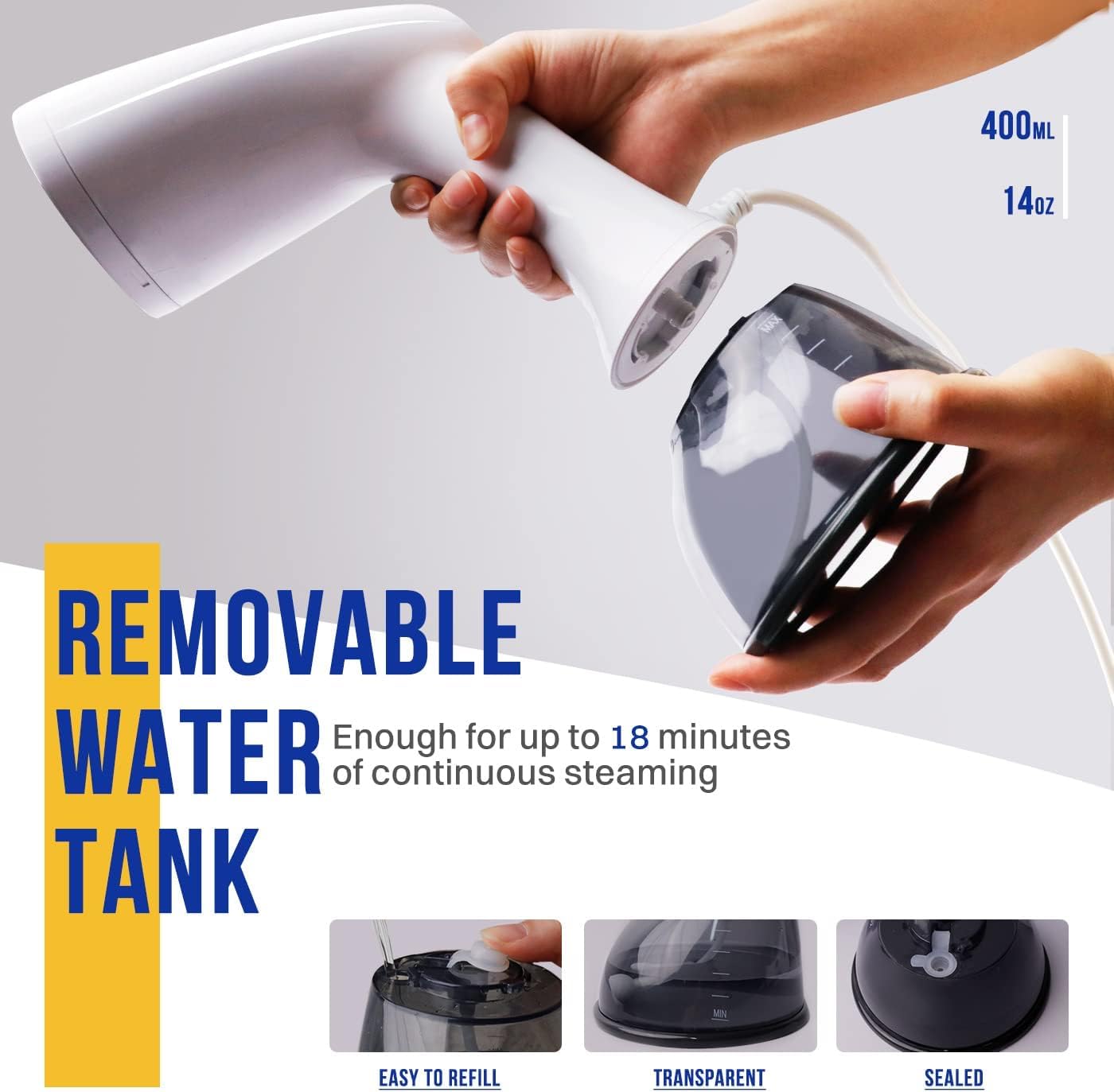 Rolipo Clothes Steamer, Garment Steamer for Wrinkle Removal, Upgraded 400ml Water Tank, 3rd Generation Panel, Handheld Steamer Clothing for Home, Office & Travel