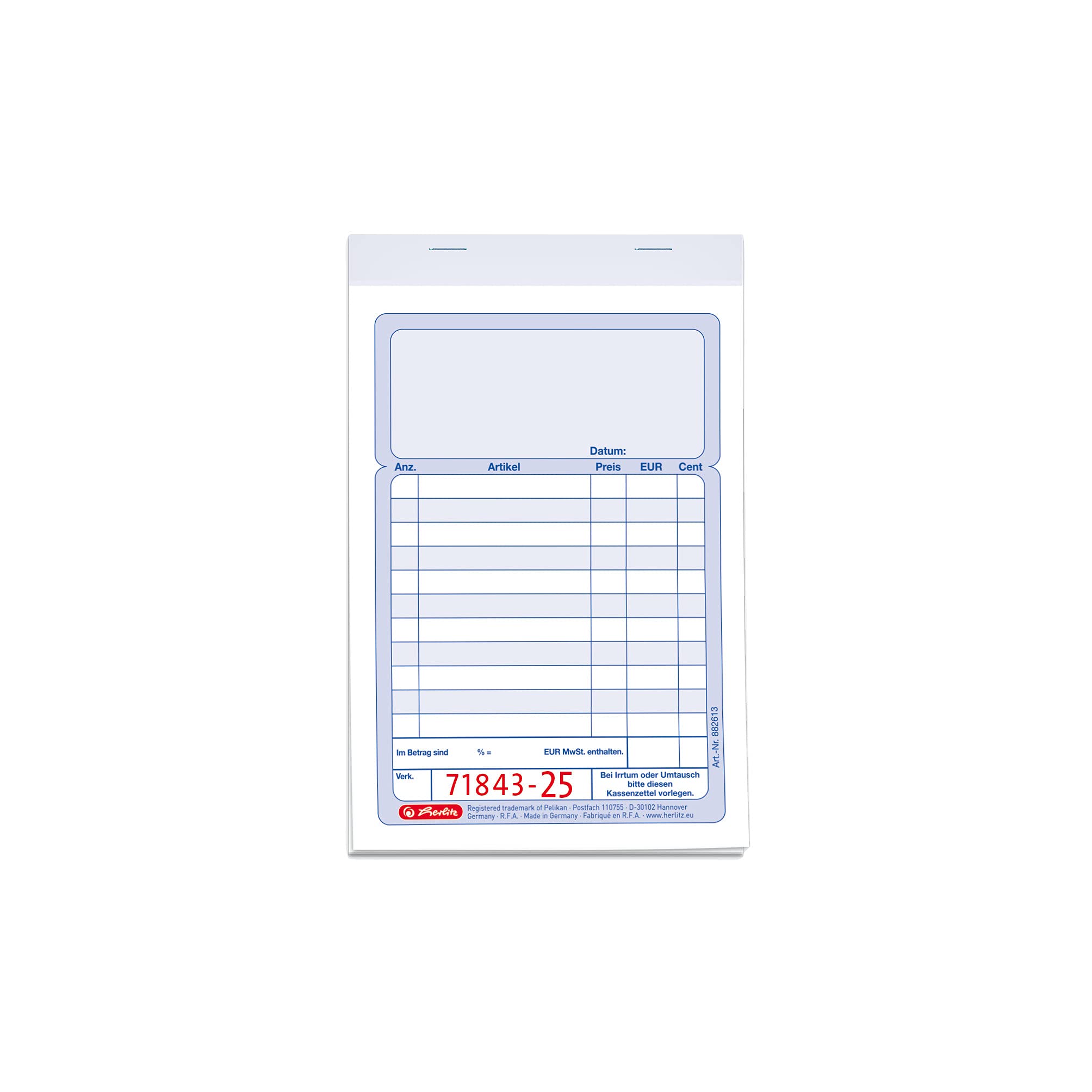 Herlitz A6 Receipt Book with Rake List – 2 x 50 Blatt