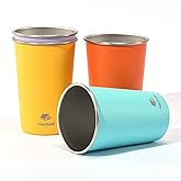 HurOutd 4 Pack Stainless Steel Cups 16oz - Colorful Stackable Metal Drinking Glasses for Camping, Travel, Shatterproof Tumblers
