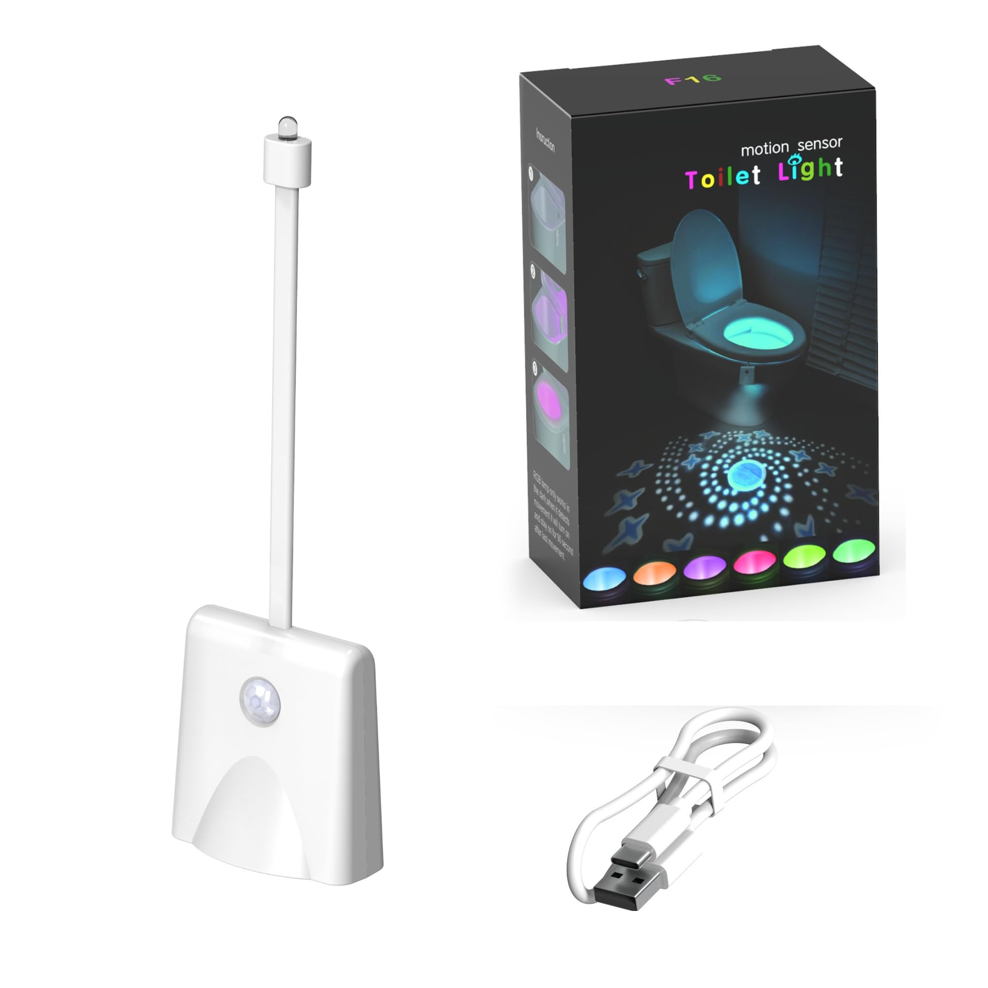 Photo 1 of ****** MISSING CHARGER*******  Toilet Night Lights, USB Rechargeable 16 Colors Changing LED Inside Toilet Bowl,Motion Sensor Activated LED Projection Nightlight,Bathroom Accessories Decor, Funny Gift for Men Women Kids(1White)