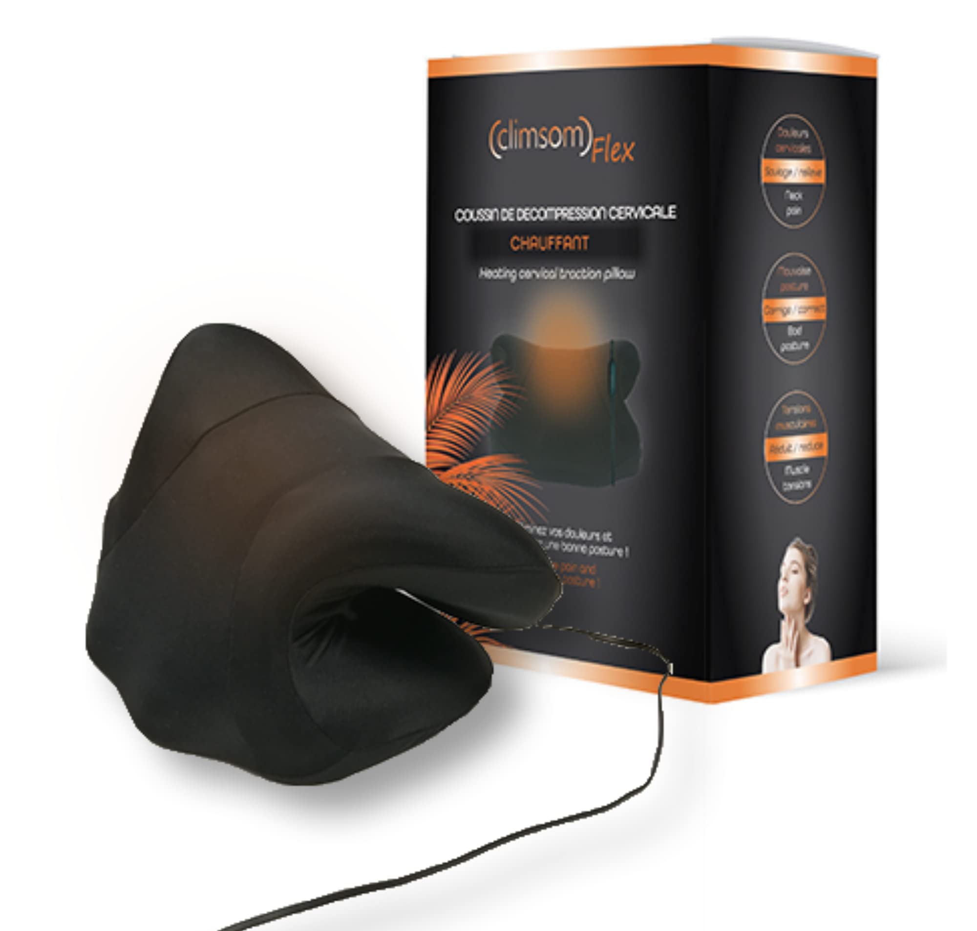 CLIMSOM Flex Heated Neck Relaxer – Gentle Cervical Traction with Removable Heating Cover – 3 Heat Levels – USB Cable and Adapter Included