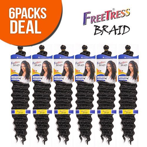 FreeTress Synthetic Hair Braids Deep Twist Bulk 22" (6-Pack, 1B)