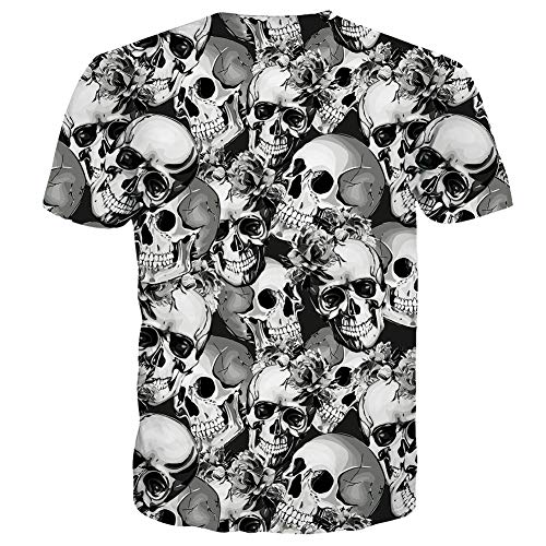 RAISEVERN Unisex Schädel 3D Print Lustige Herren Kurzarm Sommer Tops T Shirts M