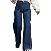 GarRela Women's Wide Leg Jeans Trendy High Waist Stretchy Baggy Loose Casual Denim Pants with Pockets