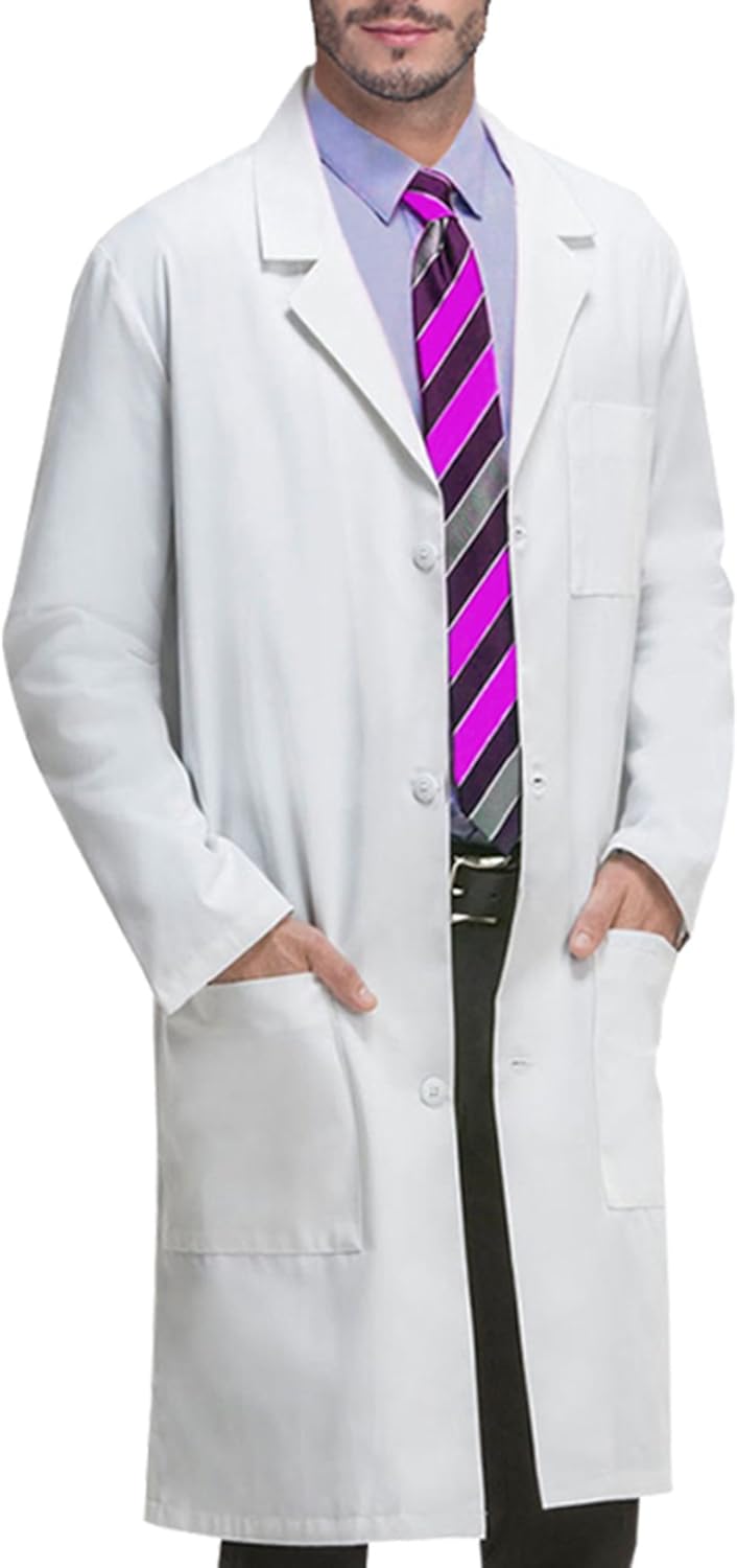 VOGRYE Professional Lab Coat for Women Men Long Sleeve, White, Unisex: Clothing
