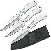 BladesUSA Perfect Point Throwing Knives – Set of 3 – Satin Finish Stainless Steel Blades and Handles w/ Spider Design, Nylon 