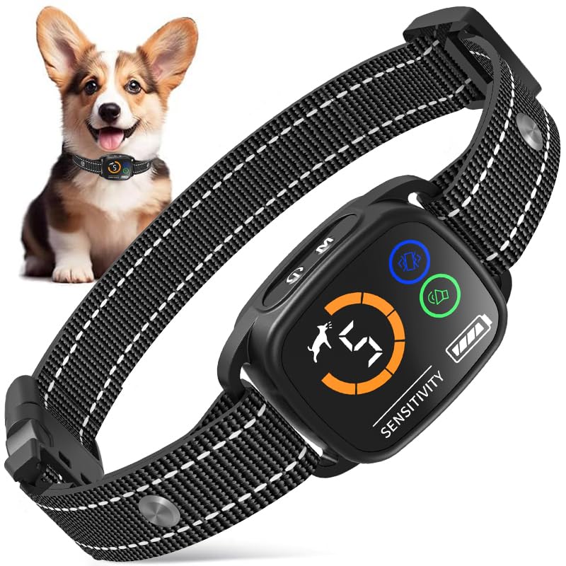 Bark Collar Smart Collar for Dog Training(No Shock),Automatic Anti Barking Collars with 6 Sensitivity,3 Adjustable Modes Beep and Vibration,IP67 Waterproof Rechargeable for Small Medium Large Dogs