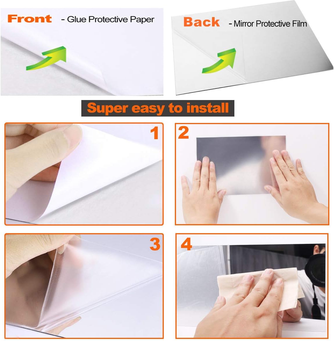 GXOEEGOF 12" x 12" Self Adhesive Acrylic Mirror Sheet, Non Glass Safety Mirror Great for Classroom Camping Baby Kids Playroom Pet Horses or Chicken Coop: Furniture & Decor