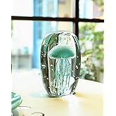 Bdor Glass Jellyfish Figurine, Hand Blown Art, Glow in The Dark Paperweight, Sea Ornament, Home Decor Gift, Green