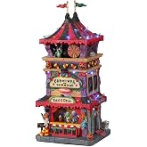 Lemax Carnival of Carnage Lighted Building, #15727, Polyresin, 11.61-in | 3-Level Tower with a Clown-Mouth Entrance &amp; Flags | 11.61 x 5.39 x 5.12 In, Adaptor | Spooky Town Display