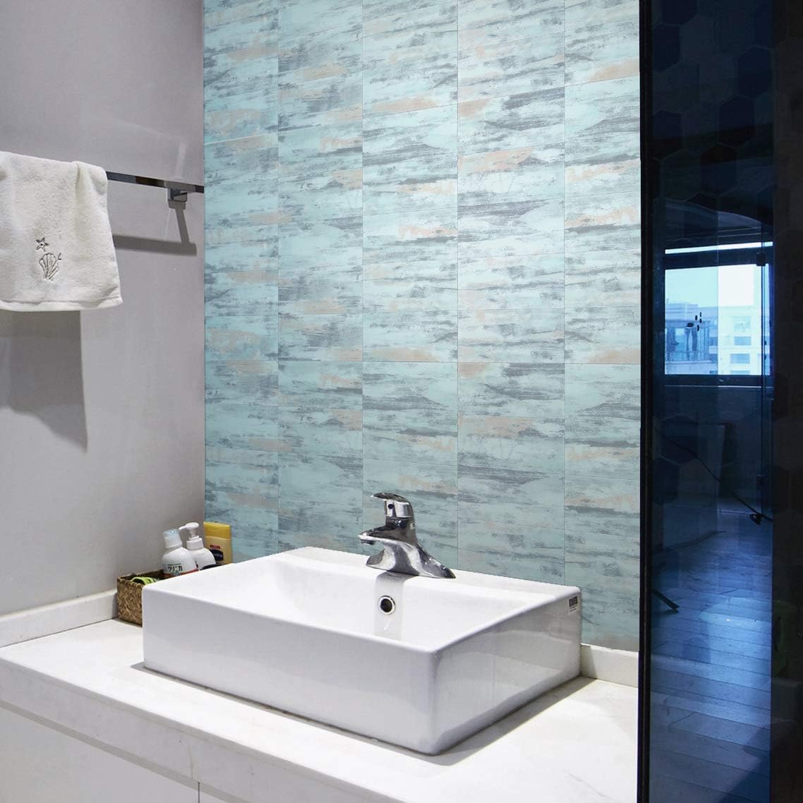 BeNice Stick on Subway Tiles for Kitchen Tile Stickers,Self Adhesive Bathroom Panels for Walls Waterproof Marble Tiles(23pcs,Blue) - Image 5