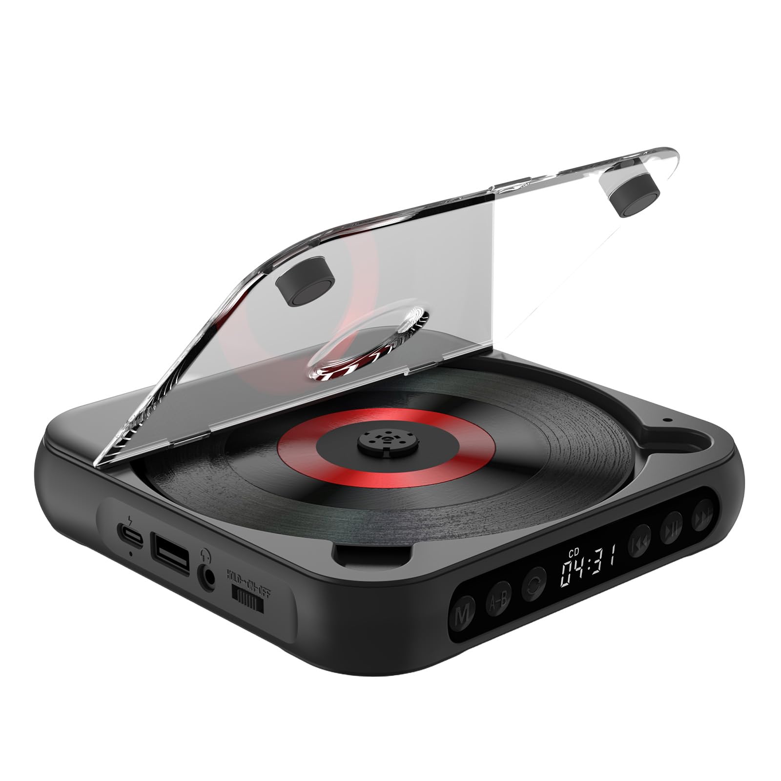 Bluetooth CD Player,Portable BT Music Player CD Runner with Dustproof Cover 6 Modes A-B Repeat Timer Remote Control External Playback Function Home Desktop CD Player