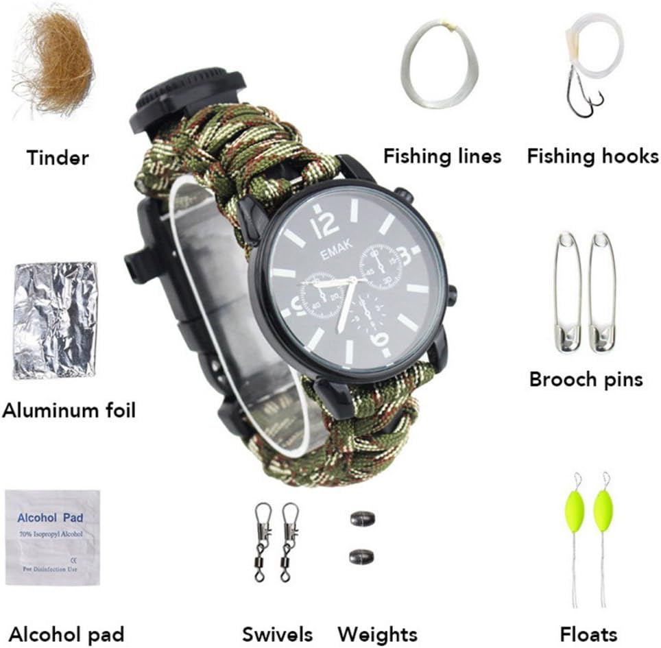 ZENDY 16 IN 1 Paracord rope with bracelet watch and whistle, compass, fishing kit, survival kit, multifunction outdoor survival tools (16 Function in 1, 9 Types inside bracelet rope)