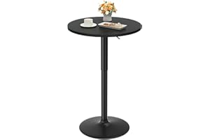 Shahoo Round Bar Table, Adjustable Height and 360° Swivel Pub Table, Cooktail Table for Bar, Bistro, Dining Room, Black