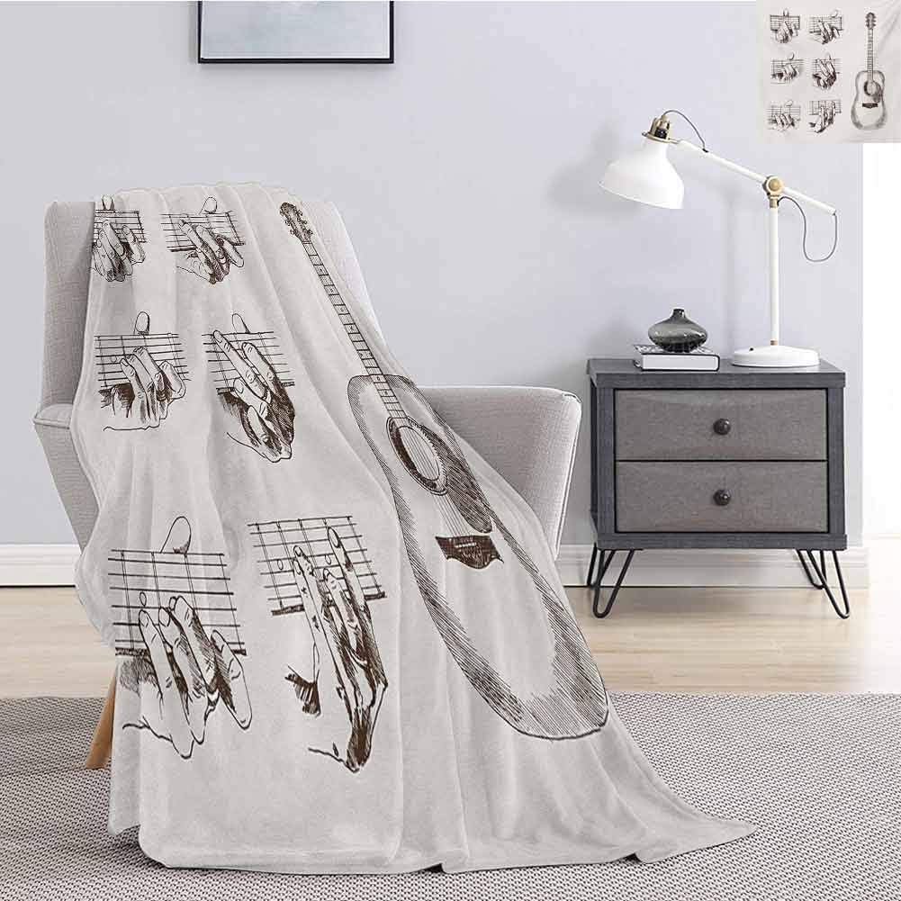 Luoiaax Guitar Bedding Flannel Blanket Sketch Art Style Instrument and Chords Acoustic Flamenco Technique Skill Talent Super Soft and Comfortable Luxury Bed Blanket W91 x L60 Inch Cream Brown
