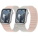 HITZEE Double Sided Reversible Magnetic Band Compatible with Apple Watch Band 42(S10)/41/40/38mm, Soft Silicone Magnetic Band for iWatch SE3-1 Series 11 10 9 8 7 SE 6-1, Pink/Starlight