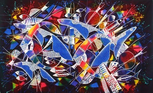 Original Batik Art Painting on Cotton Fabric, 'Ocean' by Zabid (150cm x 90cm)