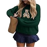 Floerns Women's Bear Long Sleeve Pullover Sweater Cute Crew Neck Knitted Tops