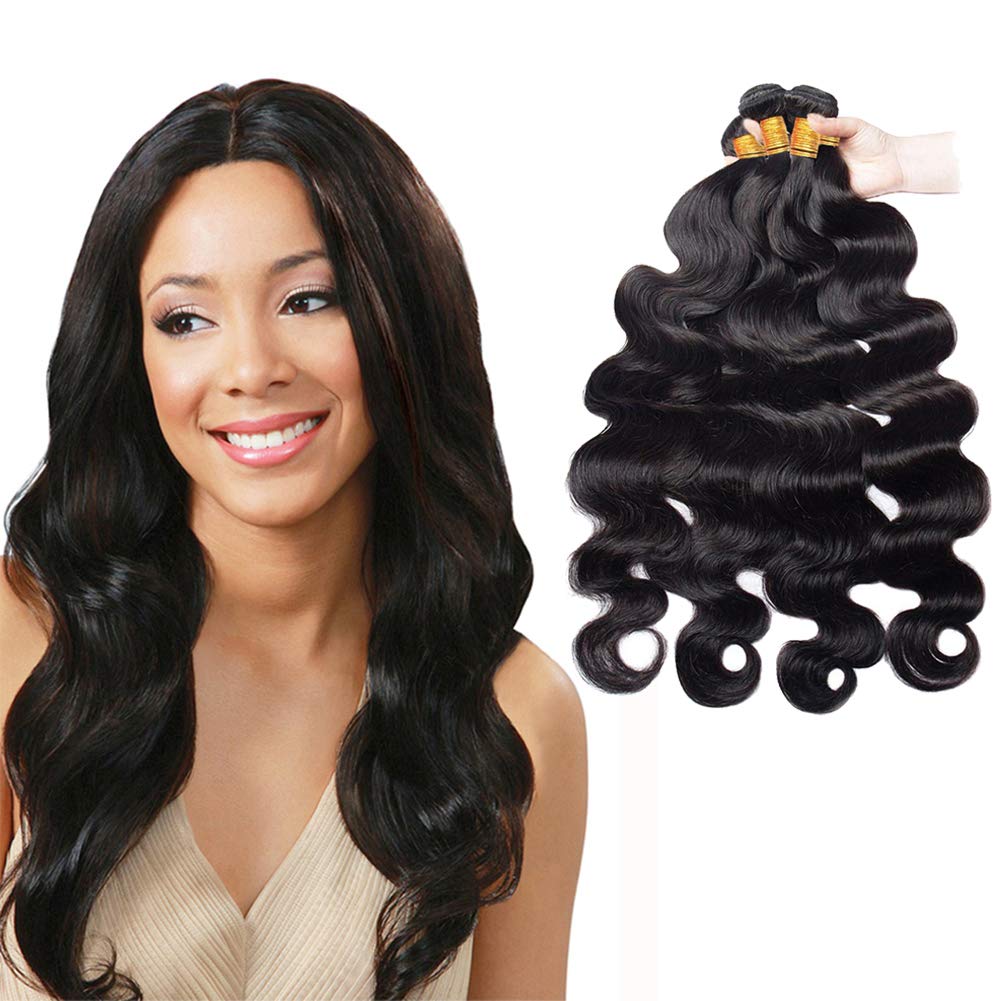 SAJANDAS Brazilian Body Wave Bundles, 9A Grade Body Wave Human Hair Bundles, 100% Unprocessed Body Wave Hair 4 Bundles Weave Weft Natural Color (24 26 28 30 Inch)
