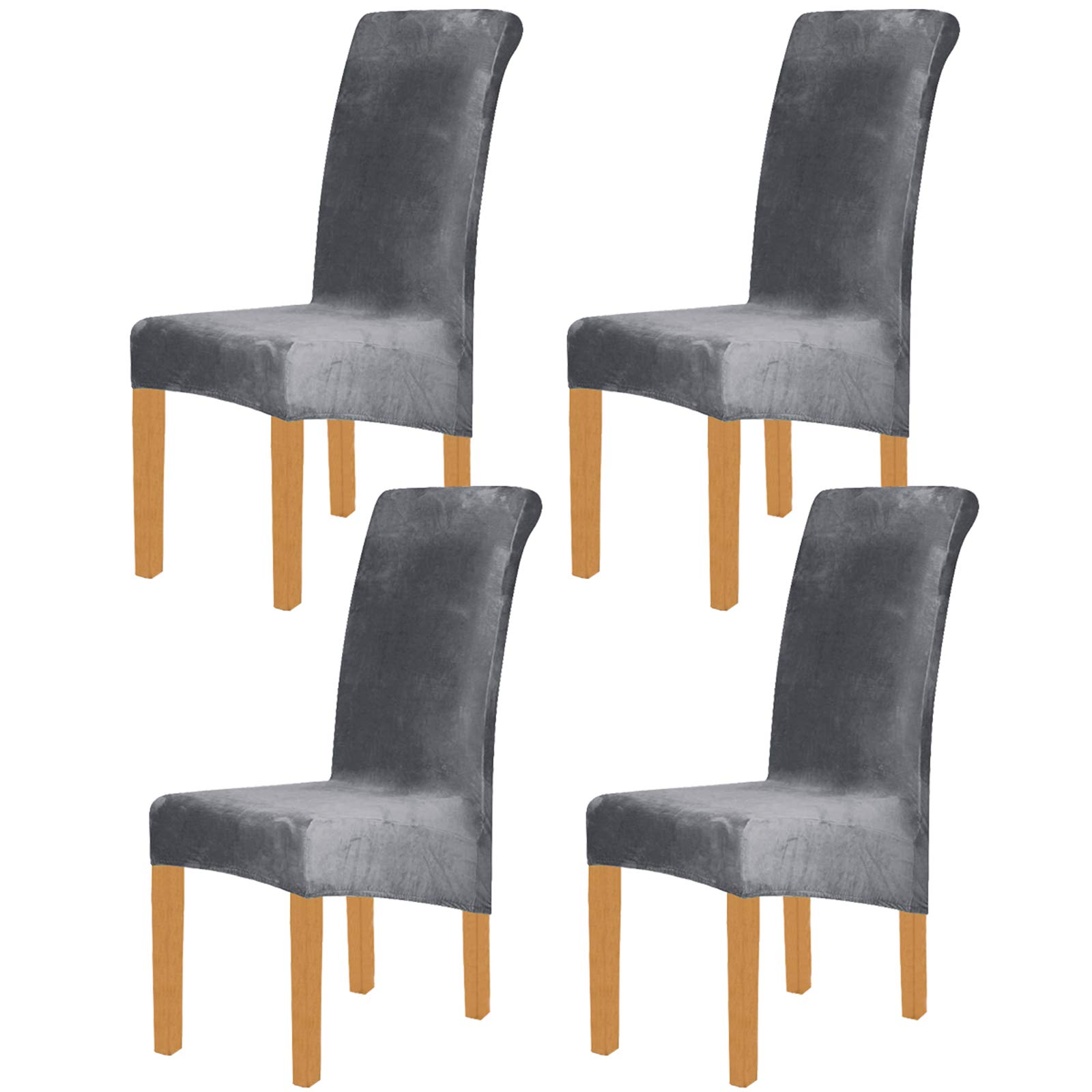 ele ELEOPTION Spandex Velvet Stretch Large Size Chair Covers Removable Dining Chair Slipcovers Washable Chair Covers for Dining Room, Hotel, Banquet (No chairs) (Dark Grey, Pack of 4)