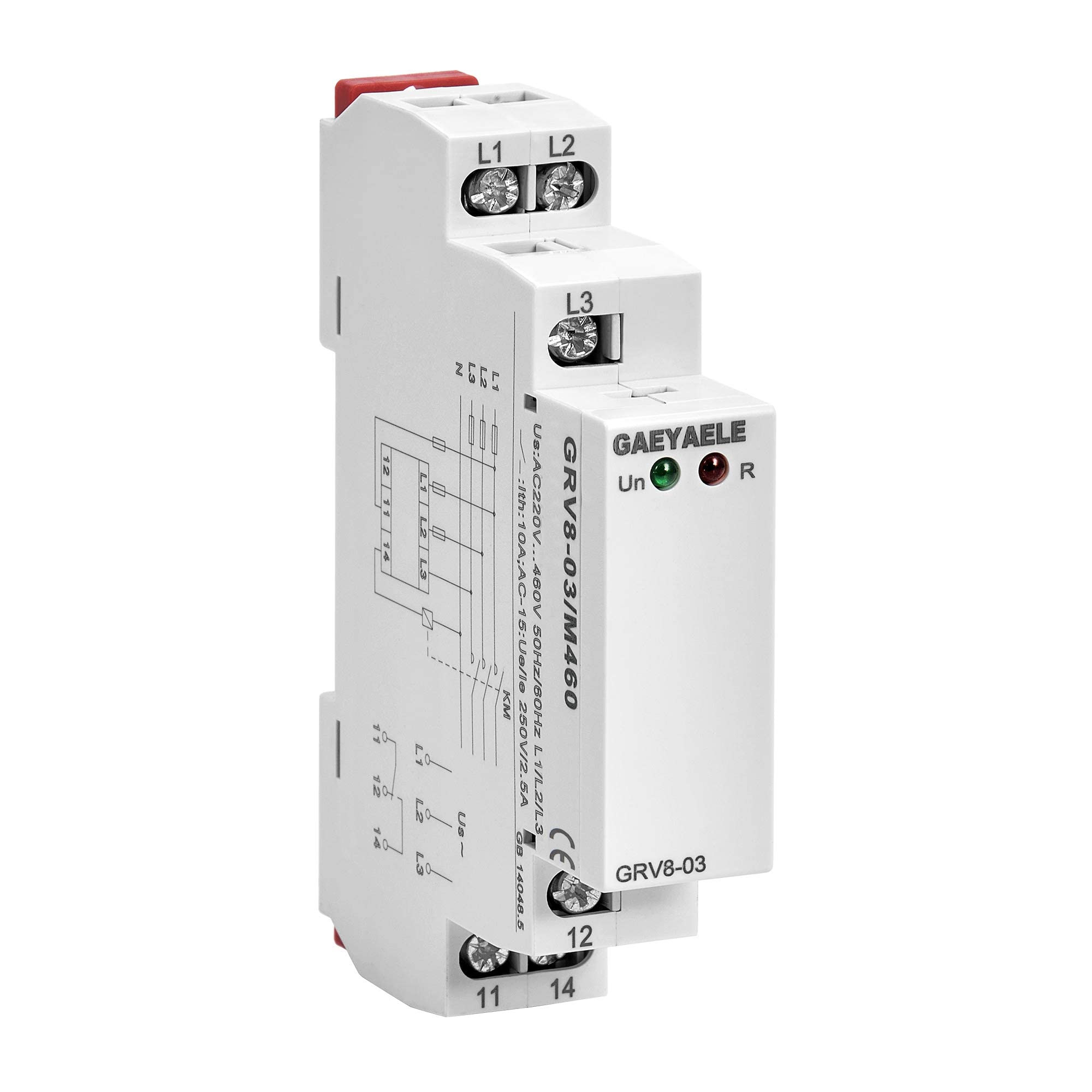 GAEYAELE Voltage Monitoring Relay Phase Sequence and Phase Failure Protection Relay AC220V-460V 10A 1SPDT(GRV8-03,M460)
