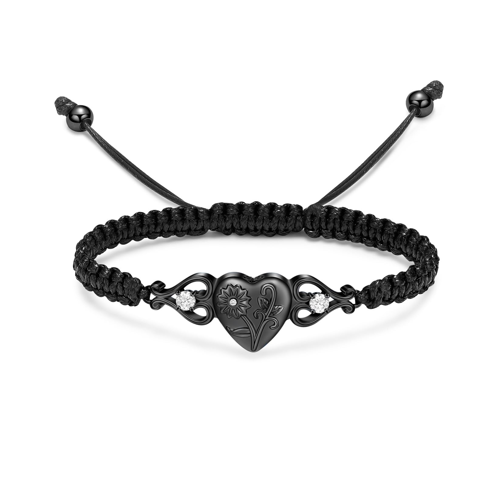 QGJNSGC Double Heart Cremation Bracelet for Ashes for Women Stainless Steel Sunflower Urn Bracelet Memorial Jewelry Loved Ones Human Pet Funeral Keepsake Gift Adjustable Bangle