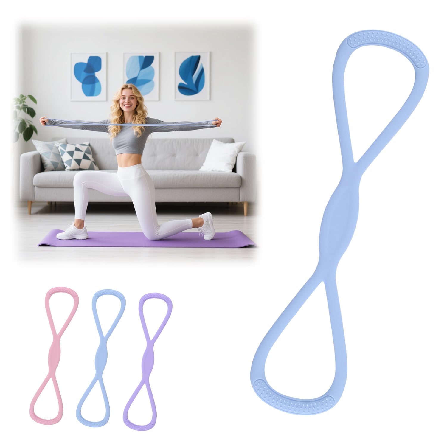 Photo 1 of Figure 8 Resistance Bands for Women Men, Resistance Band Figure 8 for Arms, Back, Shoulder and Chest Expander Stretch, 8 Shaped Resistance Bands with Handles (Blue)