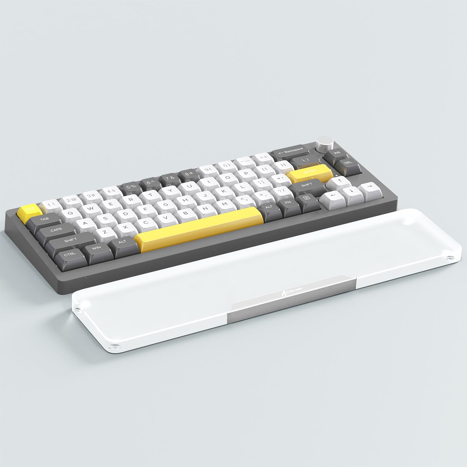Attack Shark 87 Keys Acrylic Palm Rest, CNC Aluminum Alloy Palm Support, Transparent Arm Rest, TKL 75% Layout Gaming Mechanical Keyboard Wrist Support - Quicksilver