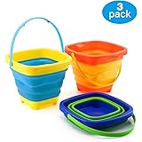Zooawa Beach Bucket Sand Toy for Kids, Foldable Sand Bucket Expandable Sand Pail Square for Beach Multi-Purpose, [3 Pack…