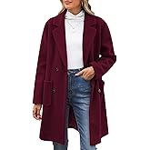 NRZD Women's Pea Coats Wool Blend Double Breasted Fall Winter Coats Notch Lapel Mid Long Trench Coat with Straight Pockets