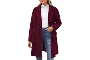 Xukk Women's Wool Pea Coat - Notch Lapel Double Breasted Blend Mid Long Trench Coat Loose-fit Fall Winter Jacket Outerwear