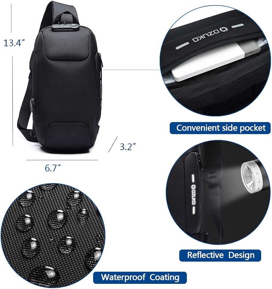  | Sling Bag for Men Shoulder Crossbody Backpack Waterproof Sling Backpack with USB Charging Port Anti Theft Chest Pack Bag Casual Daypack Fit 9.7 Inch Ipad (Black) | Casual Daypacks