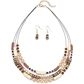 Layered Silver Beaded Necklace for Women Square Crystal Beads Statement Collar Necklace and Earrings Fashion Costumes Jewelry Sets for Women