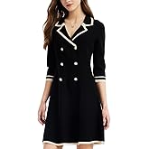 GOELIA Mini Sweater Dress for Women, Button up 3/4 Sleeve Knit Dresses for Teacher Work Business